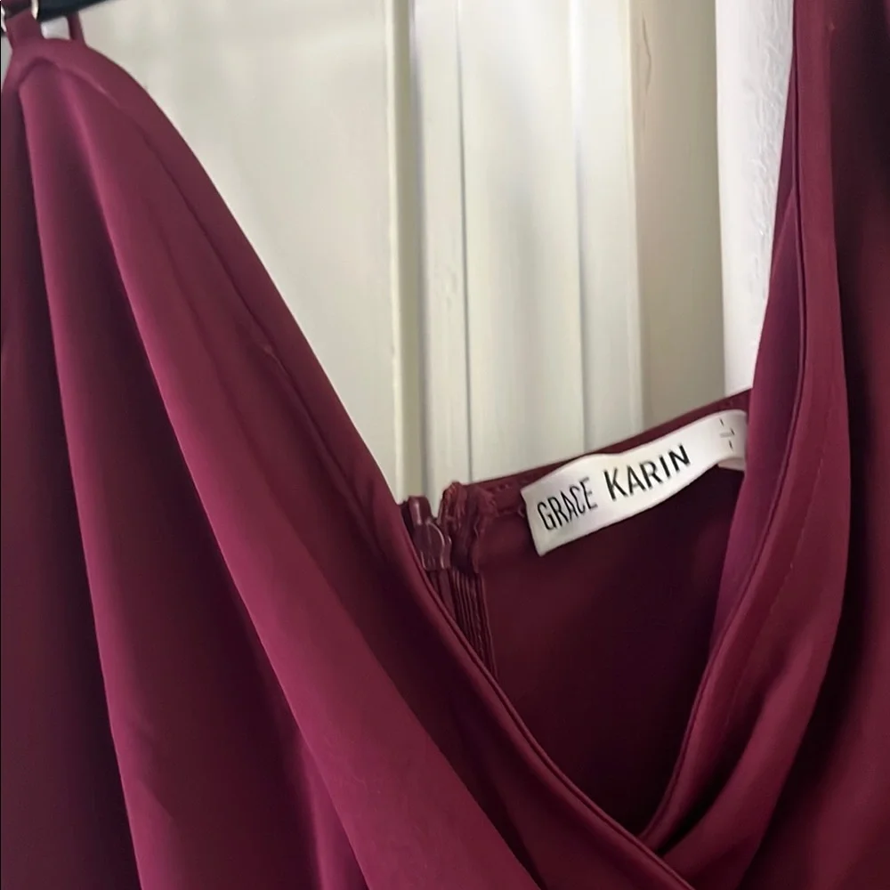 Grace Karin Elegant One-Shoulder Burgundy Dress - Picture 2 of 7